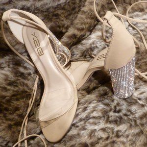 X2B Super Cute Lace up Open toes Rhinestone heels sz 6.5